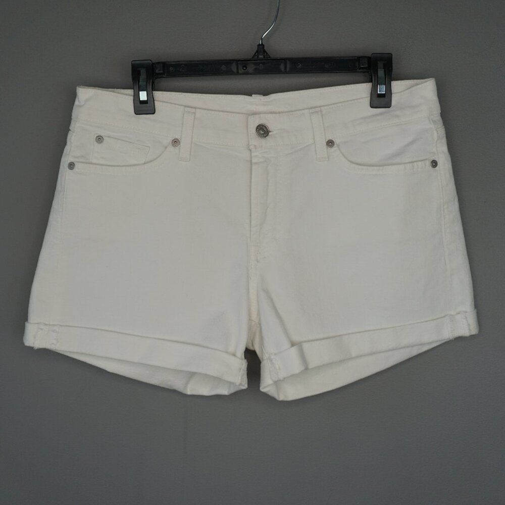 7 for All Mankind Mid Rise Rolled Cuffed Shorts in White Size 31 New